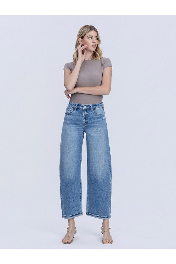 HIGH RISE MEDIUM WASH CUFFED BARREL...